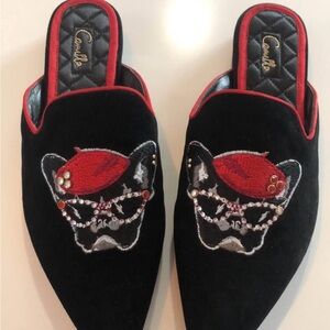 Black and Red Embroidered Women's Shoes